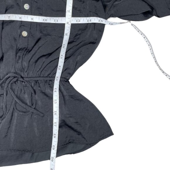 Monteau Black Colllared Half Button Elastic Tie Waist 3/4 Sleeve Casual Small - Picture 5 of 7